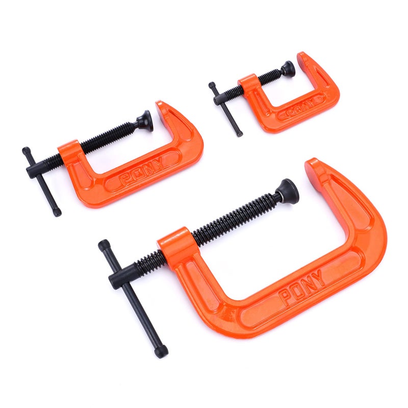 PONY Malleable Iron C-Clamp Set, 3-Piece, (1", 2", 3") - Image 1